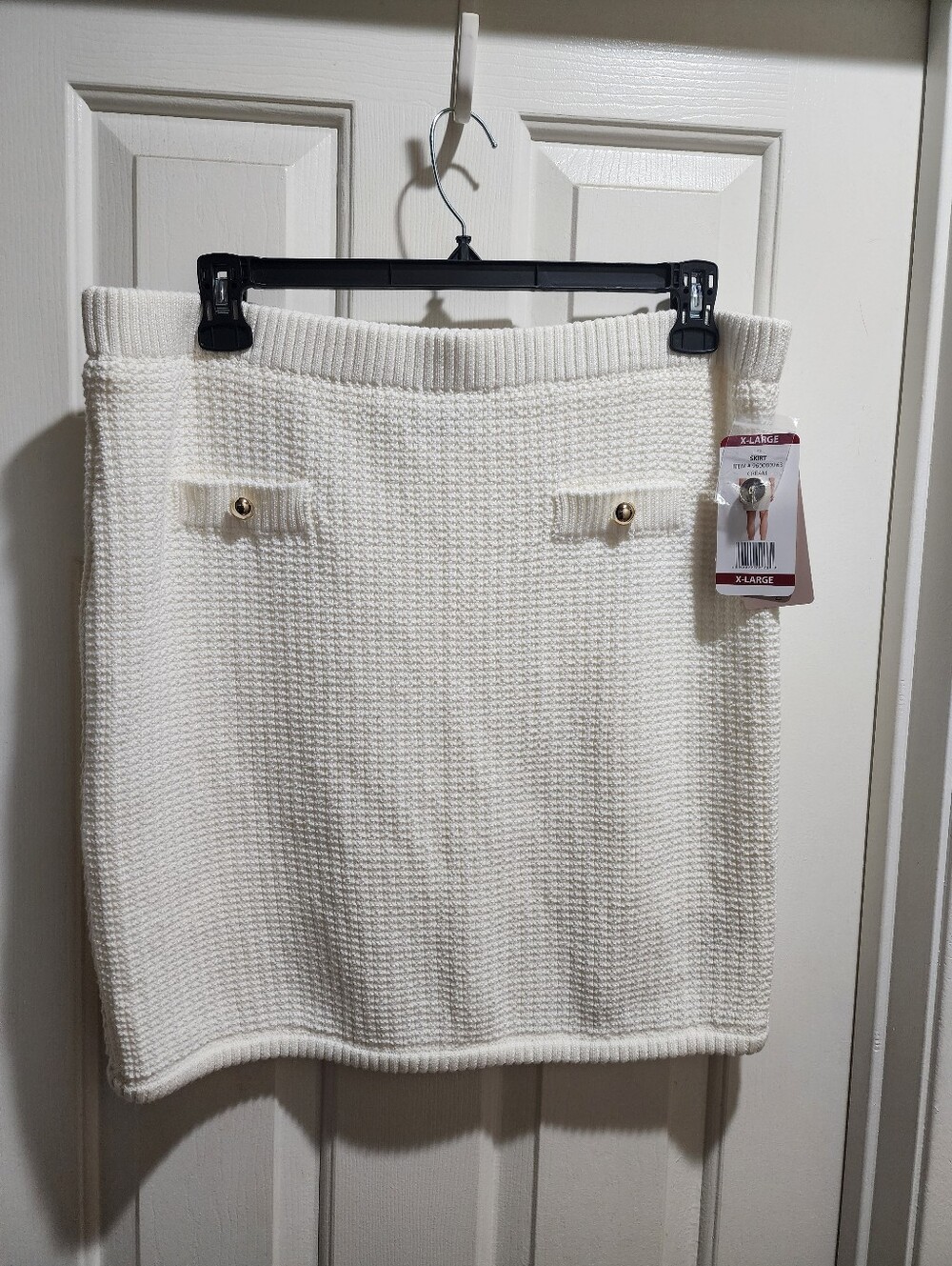 French Connection Women's Cream Textured Knit Mini Skirt w/ Gold Button Pockets